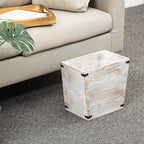 VERGOODR Grey Farmhouse Style Torched Wood Trash Can Waste Bin with Decorative Metal Brackets Trash Can for Bedroom,Living Room, Bathroom & Office (Washed White)