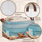Beach Seashell Starfish Storage Basket Large 17x11.5x10.5 Inche-Collapsible Fabric Organizer Bin with Handles for Bathroom, Nursery, Beach Towels-Decorative Hamper with Coastal Nautical-Single Pack