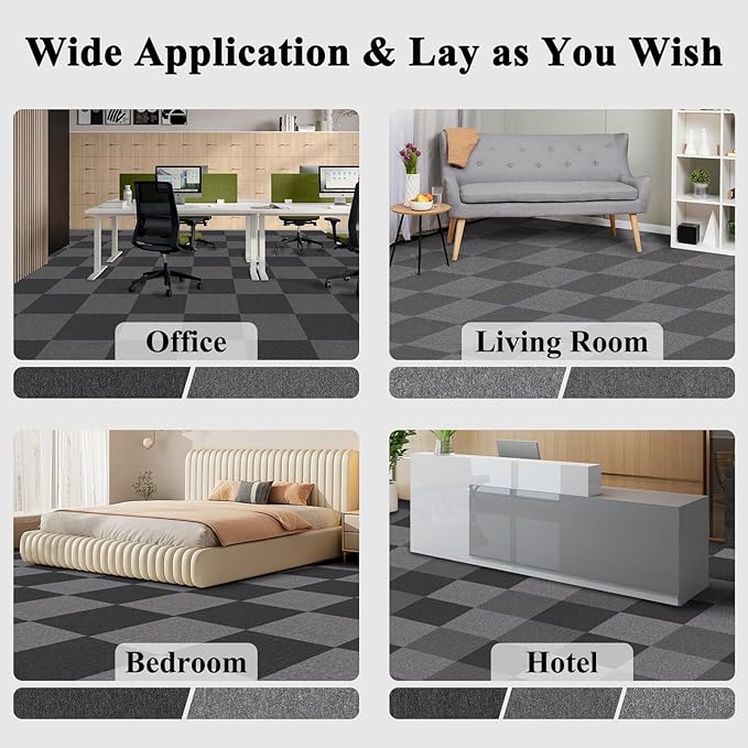 20" X 20" Carpet Tiles, Carpet Squares, 24 Tiles/64.5 Sq.Ft per Box, Floor Carpet Tiles for Home Office Industry, Dark Grey