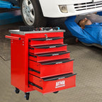 5 Drawers Tool Cart on Wheels with Stainless Steel Worktop, Heavy Duty Mobile Rolling Drawer Tool Chest with Locking Wheels & Lockable Drawers, Garage Tool Storage Cabinet (Red, 5 Drawers)