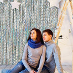 2 Pack Silver Backdrop Curtain Tinsel Streamers Sparkle Metallic Wavy Foil Fringe Photo Booth Props for Birthday Graduation Bachelorette New Year Christmas Wedding Disco Party Decorations