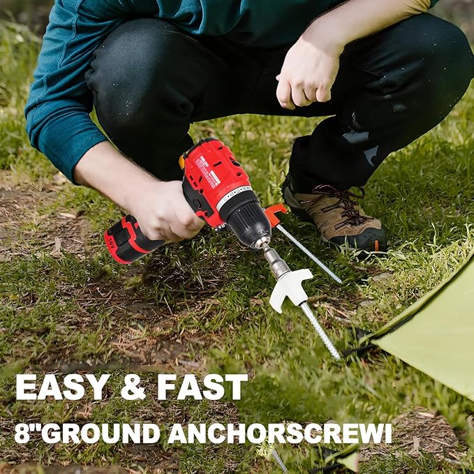 12 Pack Screw in Tent Stakes Heavy Duty,8 ’’ Ground Anchors Screw in,Metal Stakes with Hex Head Driver and Sturdy Storage Box. (12, Luminous White)
