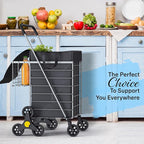 Stairs Climbing Shopping Cart w/Waterproof Basket Liner & 360° Swivel Wheels | Foldable Collapsible & Lightweight | Perfect for Groceries Laundry Utility Cart - Silver