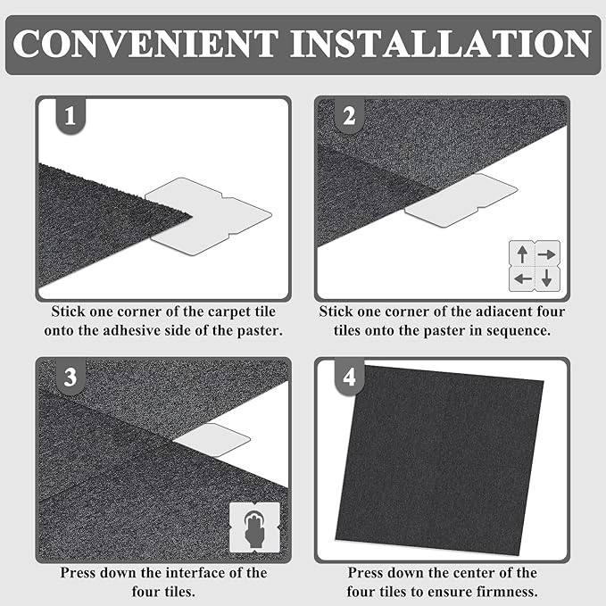 20" X 20" Carpet Tiles, Carpet Squares, 24 Tiles/64.5 Sq.Ft per Box, Floor Carpet Tiles for Home Office Industry, Dark Grey