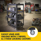 New Rubbermaid Commercial Products 4-Shelf Utility/Service Quad Cart, Heavy Duty Large, Lipped Shelf, Ergonomic Handle, 700 lbs. Capacity, for Warehouse/Garage/Cleaning/Manufacturing (2128657) Black
