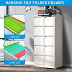 5 Drawer Rolling File Cabinet with Lock, Metal Filing Cabinets on Wheels, Vertical Steel Office Drawers Storage for Hanging Legal/Letter Folders, Require Assembly (White)