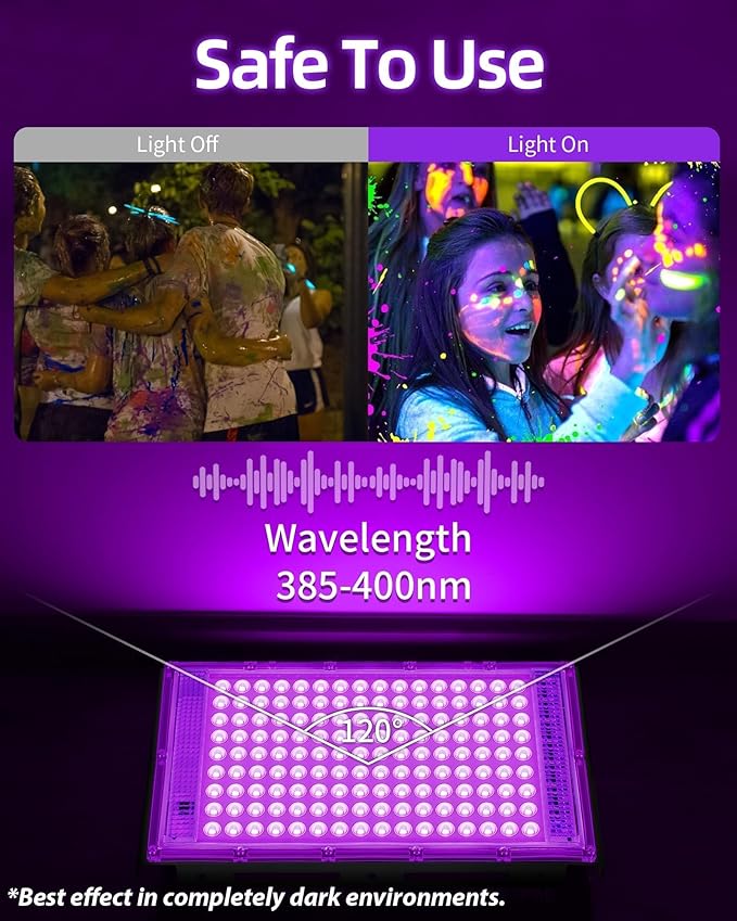 150W LED Black Lights IP66 Waterproof Black Light Outdoor with 10ft Plug+Switch, Flood Blacklight for Halloween Glow in The Dark Party Stage Light Neon Glow Birthday 2 Pack
