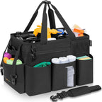 Wearable Cleaning Caddy Bag for Cleaning Supplies, Large Capacity Cleaning Organizer Tote Bag Kitchen Cleaning Supplies Storage Bag for Cleaners Housekeepers (Black)