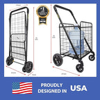 dbest Products Cruiser Cart Deluxe 2 Shopping Grocery Rolling Folding Laundry Basket on Wheels Foldable Utility Trolley Compact Lightweight Collapsible, Black