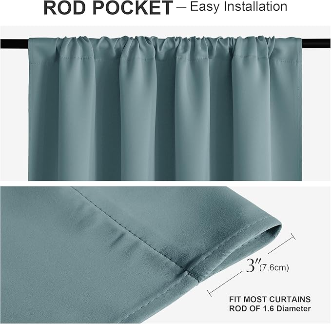 PONY DANCE Blackout Short Cafe Curtains, Privacy Light Block Small Window Curtains for Bedroom Kitchen Basement Dining Classroom, W 29 x L 24 inches, Greyish Blue, 2 Panels
