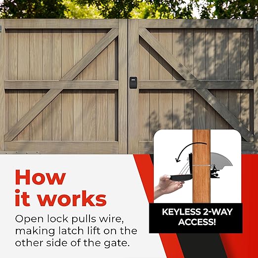 Gate Lock XLB – Secure Keyless Fence Lock and Latch with 2-Way Access – Strong Durable System for Theft Prevention and Home Security, Easy Installation on Wood or Vinyl Gates/Fences