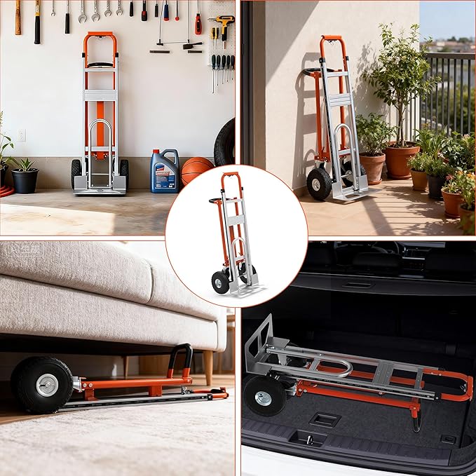 3-in-1 Folding Hand Truck, 800lbs Aluminum Convertible Hand Truck, Dolly for Moving,Heavy Duty Industrial Platform Cart Handtruck for Construction, Logistics, Shopping, Home, Office Moving (Orange)