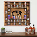 48 Shot Glass Display Case with Large World Map,28" x 27“ Solid Wood Shot Glass Holder,Wall Mounted Bar Cabinet for Wineglass Storage Decor (Brown)