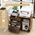 File Cabinet, Mobile Filing Cabinet w/Universal Wheels & 3 Drawers, Wood Printer Stand with Storage, Rolling File Cabinets for Home Office, Living Room, Bedroom (Rustic Brown, 3 Drawers)