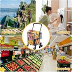 Grocery Shopping Cart with 360° Rolling Swivel Wheels Stair Climber Utility Cart Easily Collapsible Cart with Tri-Wheels, 66lb Extended Foam Cover, Trolley for Stair, Laundry, Travel (Black)