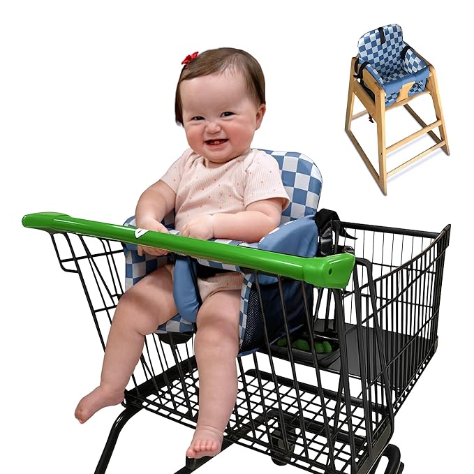 Shopping Cart Cover for Baby, High Chair Cover, Grocery Cart Cover, Cart Seat Cover for Baby, Shopping Cart Seat, Shopping Cart Cover for Baby Girl, Shopping Cart Cover for Baby Boy (Blue Checkered)