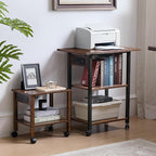 Lerliuo 3-Tier Printer Stand with Charging Station, Industrial Mobile Printer Table with Storage Shelf and Steel Frame, Rolling Printer Cart Holder with Lockable Wheels for Home, Office (Brown)
