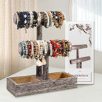 LadyRosian 2 Tier Wooden Display Jewelry Accessory Stand Jewelry Bracelet Holder Bangle Watch Necklace Storage Jewelry Holder Stand Display Organizer, (Antique White-2 layers)