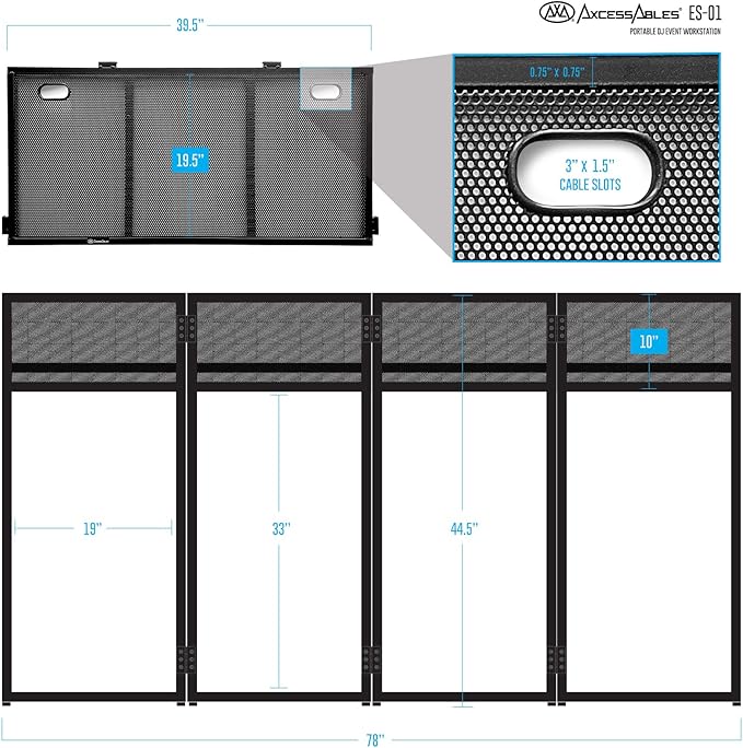 AxcessAbles Portable DJ Facade Booth with Black and White Lighting Scrims, Carry Cases | Standing DJ Table - 40" x 20" | DJ Controller Stand | Recording Mixer Stand | DJ Booth (ES-01)