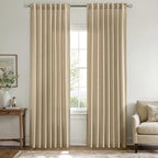 MIULEE Non-See-Through Privacy Linen Curtains 2 Panels, Light Filtering Window Curtains Farn House Textured Back Tab Semi Sheer Drapes for Bedroom Living Room, 52 x 84 Inches Long, Copper Brown
