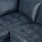 Poly & BARK Napa 98” Leather Corner Sectional Sofa – Full-Grain Italian-Tanned Aniline Leather, Feather-Down Comfort, Solid Wood Frame – Nightfall Blue