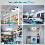 TANBABY Upgrade 250W LED Garage Lights Plug in 2 Pack, Total 50000LM Deformable Lights Ceiling LED Plug in Cord, Plug in Shop Light for Garage Lighting with 8+1 Panels Garages Bulb for Basement