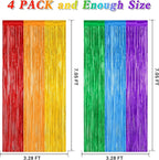 4 Pack Pride Decorations, 3.28 FT x 7.05 FT Rainbow Backdrop, Metallic LGBT Party Decor Foil Tinsel Party Streamer Backdrop Curtains, Rainbow Curtains Birthday Photo Booth Props