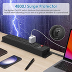 JUNNUJ Heavy Duty 20 Amp Power Strip 4800J, 16 Outlets 12 Gauge Garage Industrial Surge Protector, High Amp 5-15P Adapter Shop 6-20R T-Slot Metal Outlet, 4 FT Extension Cord Commercial for Appliance