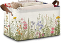 Floral Meadow Storage Basket Large 17x11.5x10.5 Inche-Collapsible Fabric Organizer Bin with Handles for Garden Party, Boho Decor, Living Room-Decorative Hamper with Field Flower Pattern-Single Pack