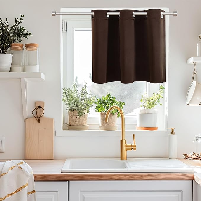 ChrisDowa Blackout Curtains 36 Inches Long for Living Room, Grommet Thermal Insulated Room Darkening Curtains for Bedroom (1 Panel Set, Brown, 52W x 36L)