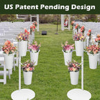 PROLEE Flower Display Stand with 4 Buckets, Flower Pot Stand, Flower Stand Metal, Florist Bouquet Shelf for Wedding, Party, Events, Oval Base, White
