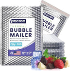 100-Pack Insulated Silver Thermal Bubble Mailers 12 x 17 - Waterproof Metallic Foil Self-Sealing Padded Envelopes for Cold Shipping, Perishables, Food, Cosmetics, Pharmaceuticals