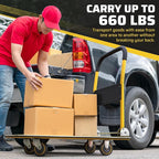Heavy Duty Foldable Push Cart Dolly | 660 lbs. Capacity | Upgraded Collapsible Hand Truck Folding Platform with Swivel Wheels | Flat Bed Moving Wagon | Space Saving Push Handle (Yellow)