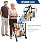 Goplus Folding Shopping Cart, Jumbo Double Basket Utility Grocery Cart 330lbs Capacity with 360° Rolling Swivel Wheels, Portable Heavy Duty Cart for Laundry Shopping Grocery