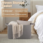 Extra Large Blanket Basket, 24" x 16.9" x 14.2" Woven Storage Basket for Living Room, Rectangle Nursery Blanket Storage for Toys, Towels, Dirty Clothes (Light Grey)