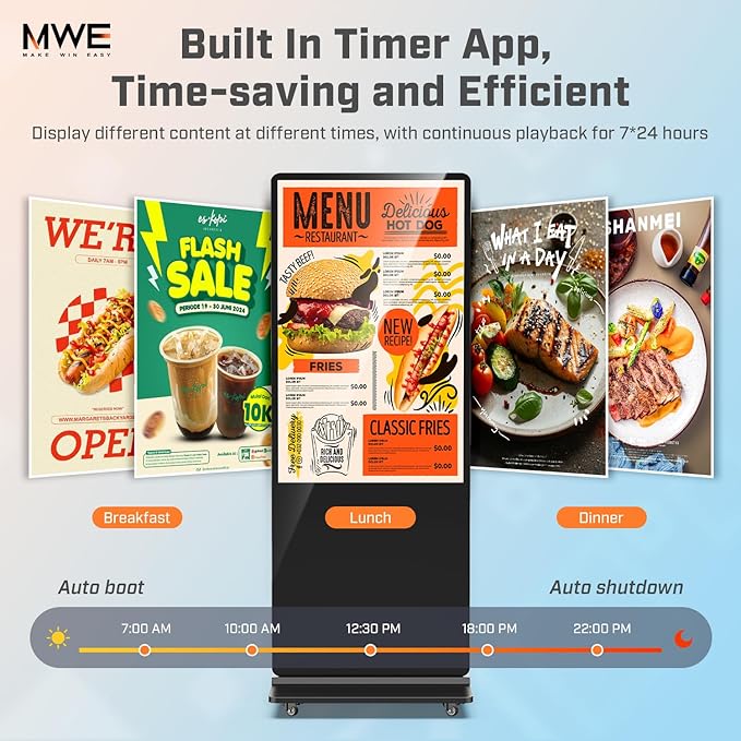 MWE 49 Inch Indoor Floor Standing Digital Signage Advertising Display Kiosk LCD Screen Commercial Totem Android System Vertical Poster with Auto Media Player