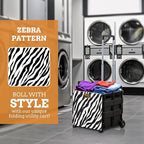 Inspired Living Ultra-Slim Rolling Collapsible Storage Pack-N-Roll Utility-carts, with Telescopic Handle, for Home, Garden, Shopping, Office, School use, Large, Zebra