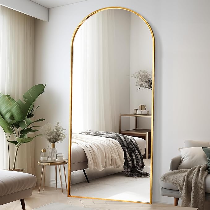Floor Full Length Mirror, Arched Mirrors Full Length 81"x41" Freestanding Large/with Aluminum Frame & Wall Mounted & Hanging or Leaning & Full Body Mirror for Bedroom, (Gold)