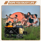 Collapsible Beach Wagon Cart with Big Wheels, 440LBS Upgrade Large Capacity Folding Wagon, Foldable Grocery Cart with Side Pocket and Brakes, Ideal for Sand Camping Outdoor Garden Sports, Black