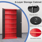 72 Inch Metal Cabinet,Lockable Storage Cabinet with 2 Doors and 5 Adjustbale Shelves,Tall Tool Cabinet Cabinet for Garage,Basement,Home Office,Gym(Red & Black)