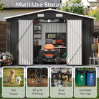 10x12 FT Outdoor Storage Shed, Utility Steel Tool Shed with Lockable Door and Air Vents, Galvanized Metal Shed for Garden Backyard Patio Lawn (10'x12', Black)