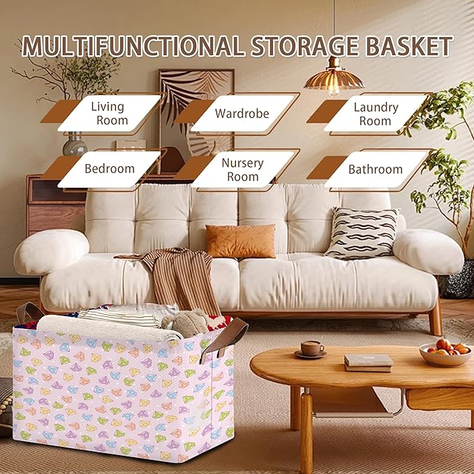 Geometric Diamond Storage Basket Large 17x11.5x10.5 Inches- Collapsible Fabric Organizer Bin with Handles for Modern Home, Bedroom, Luxe Decor-Decorative Hamper with Faceted Pattern Design-Single Pack