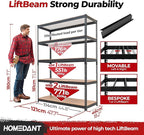 HOMEDANT 5 Tier Storage Shelves Adjustable Laminated Boltless Garage Metal Shelving Unit Heavy Duty Utility Rack Shelf Warehouse Pantry Closet Kitchen (10, (L) 48.1" W, Black)