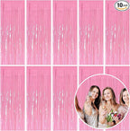 10 Pack Foil Curtain Pink Backdrop Streamers Metallic Tinsel Fringe Curtains Photo Booth Props for Birthday Wedding Engagement Bachelorette Christmas Holiday Celebration Party Decorations