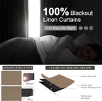 RustBrown Black Out 92 Inch Long Boho Curtains 2 Panel Set, Farmhouse Curtains for Living Room Darkening/Thermal/Noise Reduction Textured Flax Linen Drape Hook&Ring Included Chocolate 50"x92"
