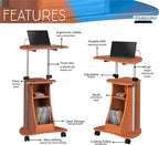 Adjustable Height Laptop Cart With Storage. Color: Woodgrain