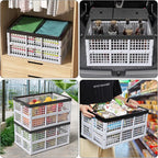 Pack of 3 Collapsible Storage Container Crates, Large Folding Basket Box with Handle, Grey, 42 L