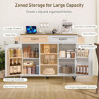 Kitchen Island with Power Outlets & Drop Leaf, Kitchen Cart with Storage, Drawer and Spice Rack, Tower Rack, Island Table, White and Walnut