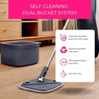 Heavy Duty Square Spin Mop for Floor Cleaning, Separate Compartment for Clean and Dirty Water, Use Any Cleaning Solution, Self Cleaning, Machine Washable Pads