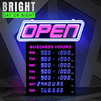 Super‑Bright LED Open Sign with Business Hours – Programmable App, 1000s of Color Combos, Neon Flash/Scroll Modes, Energy-Efficient Indoor Wall-Mount (15×16.5 in)
